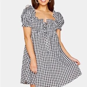 Buddy Love: Black Gingham Short Dress Puff Sleeve